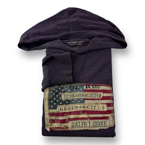 Denim & Supply Ralph Lauren XL Hooded Shirt USA Flag Long Sleeve Purple Cotton